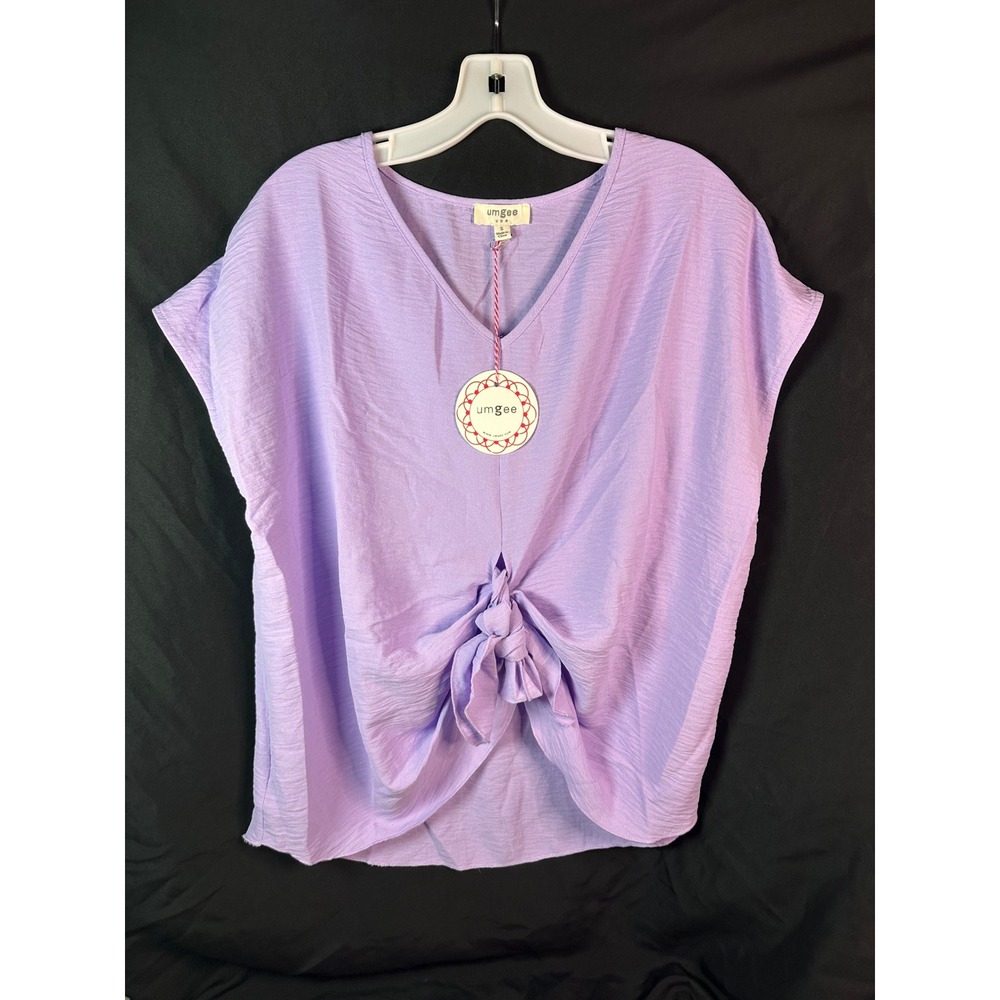 Umgee Short Sleeve V-Neck Top Women S Purple NWT Front Tie Slub Knit
